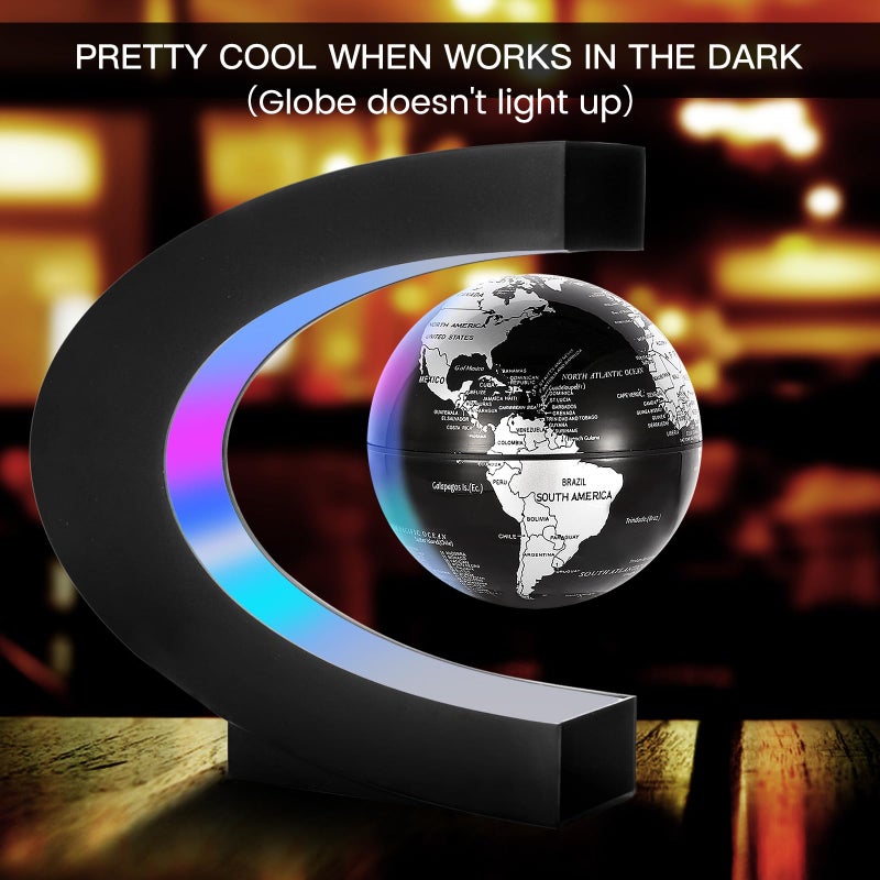 Gresus Magnetic Levitation Floating World Map Globe, C Shape Base with LED Lights, Great Fathers Students Teacher Business Boyfriend Birthday Gift for Desk Decoration ï¼ˆBlack) (Globe doesn't light up) - Image 2